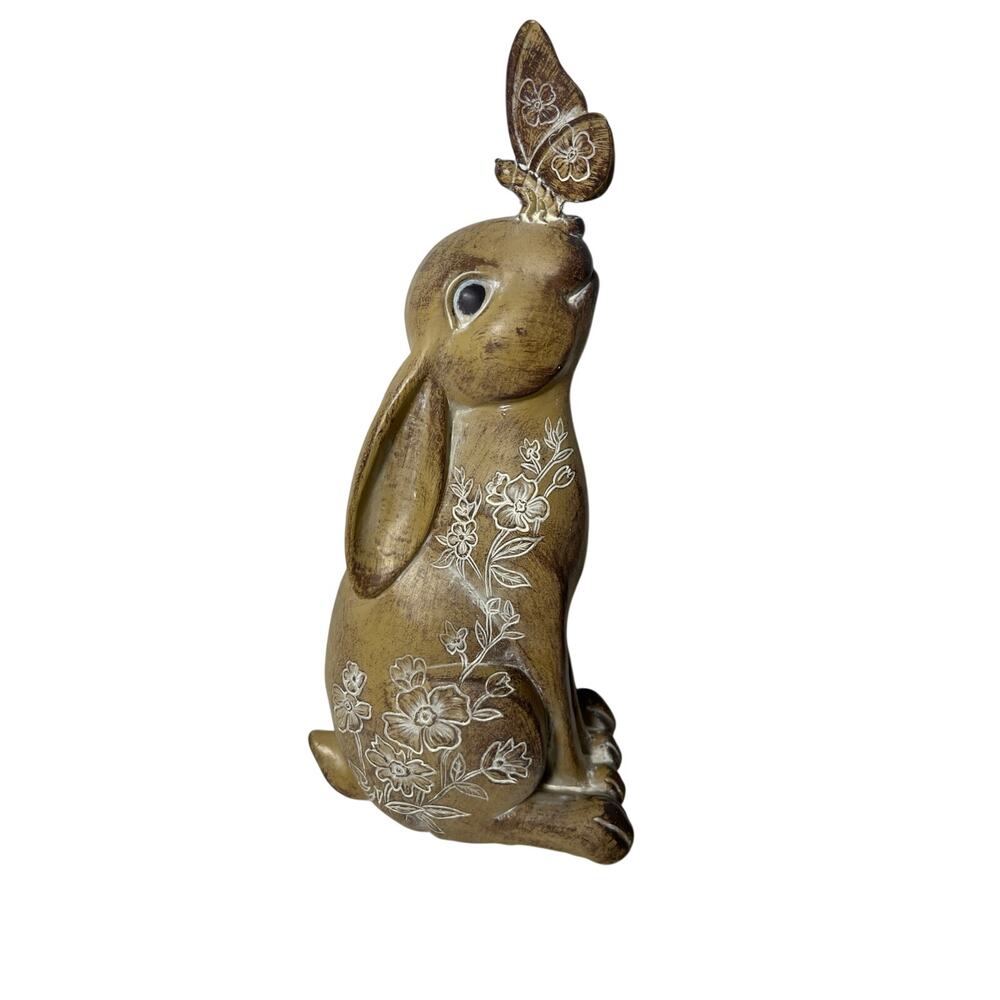 Laura Ashley faux wood 3D carved bunny statue white wash cottage core decor
